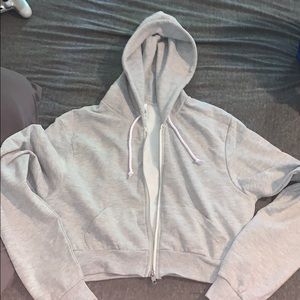Grey Cropped Zip-up Hoodie